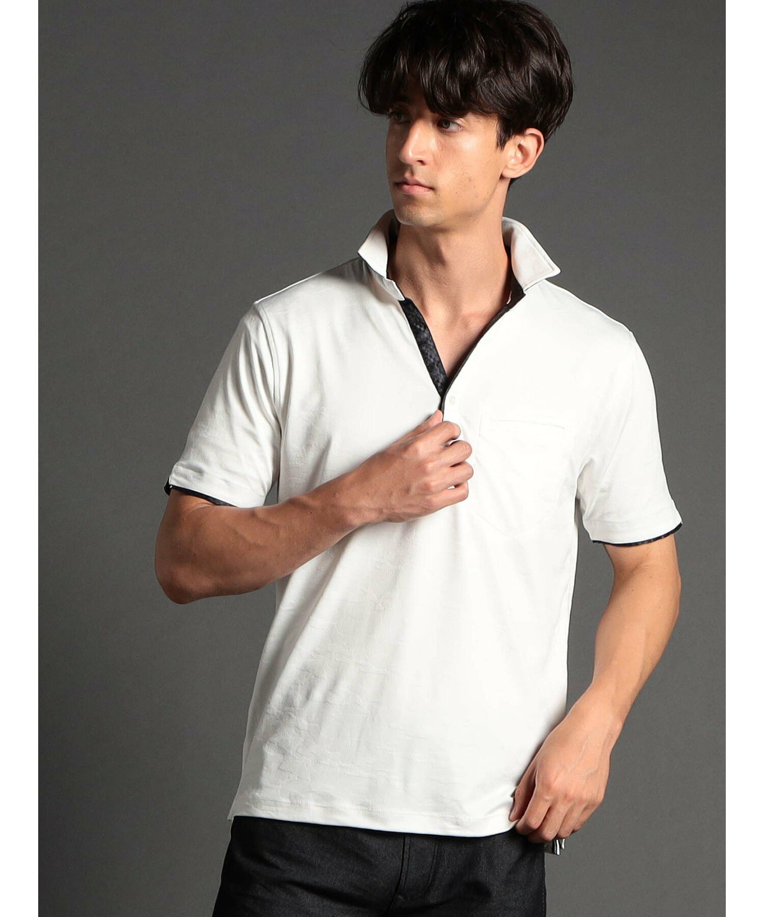 【22年モデル WEB限定再販売】迷彩ジャカード半袖スキッパーポロシャツ